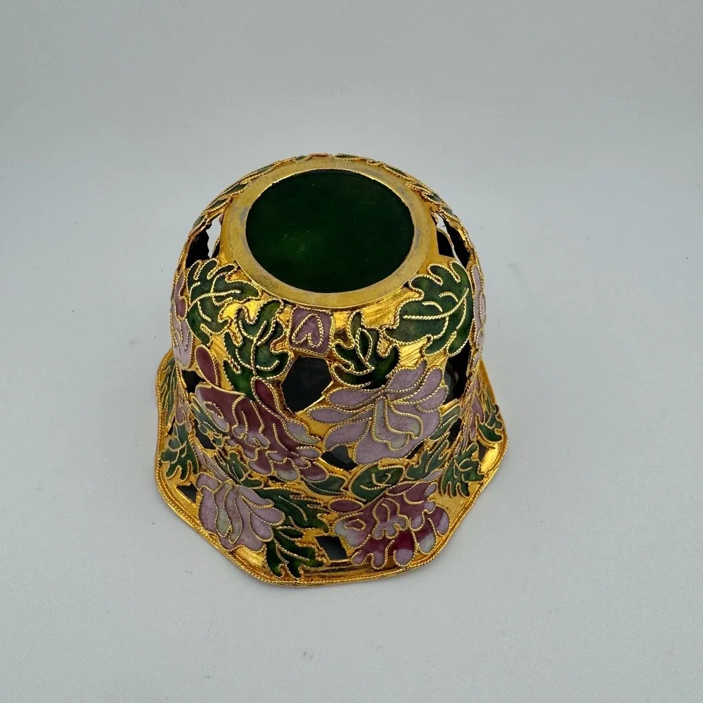 Cloisonne‎ Votive Candle Holder Small Gold Tone Floral Openwork